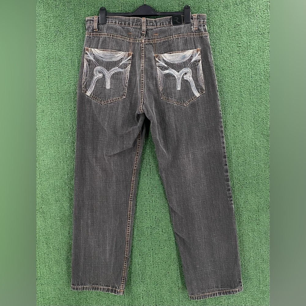 Vintage Y2K Refuse Embroidered Baggy Black DenimJeans Men’s Size 38x31